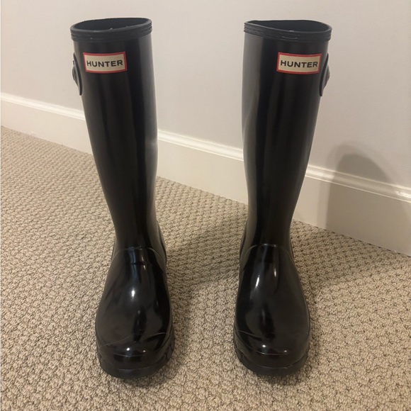 Hunter Glossy Black Tall Boots
